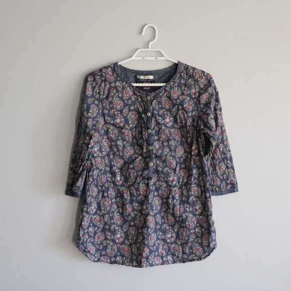 Aigle Womens Blue Sz S Buttoned Henley Short Sleeve Paisley Casual Tunic Top - Picture 1 of 14